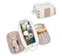 Montana West X Wrangler Large Makeup Bag Travel Toiletry Bag Portable Cosmetic Bag Make Up Organizer with Divider and Handle for Women, Aztec-Tan, L, Aztec