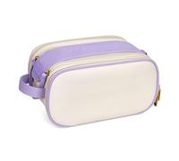 Montana West X Wrangler Large Makeup Bag Travel Toiletry Bag Portable Cosmetic Bag Make Up Organizer with Divider and Handle for Women, Beige-Purple, L, Two-tone