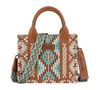 Montana West x Wrangler Mini Tote Bag for Women Small Western Crossbody Purse Aztec Top Handle Handbags, Light Brown, S