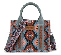 Montana West x Wrangler Mini Tote Bag for Women Small Western Crossbody Purse Aztec Top Handle Handbags, Navy Blue, S