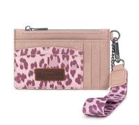 Montana West X Wrangler RFID Card Holder Slim Credit Card Wallet Womens Keychain Wallet with Wristlet Strap, Leopard-Pink, Western