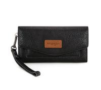 Montana West X Wrangler Slim Womens Wallet Large Money Organizer Minimalist Bifold Checkbook Wallet With Detachable Zipper Coin Pocket, Trifold-Black, Casual