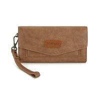 Montana West X Wrangler Slim Womens Wallet Large Money Organizer Minimalist Bifold Checkbook Wallet With Detachable Zipper Coin Pocket, Trifold-Light Brown, Casual