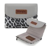 Montana West X Wrangler Small Wallets for Women Trifold RFID Blocking Wallet Large Capacity Clutch Wallets with Coin Purses, Leopard-grey, 5.5" * 0.98" * 3.9" inches, Western