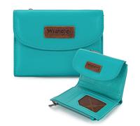 Montana West X Wrangler Small Wallets for Women Trifold RFID Blocking Wallet Large Capacity Clutch Wallets with Coin Purses, Turquoise, 5.5" * 0.98" * 3.9", Minimalist