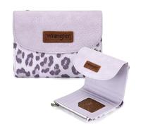 Montana West X Wrangler Small Wallets for Women Trifold RFID Blocking Wallet Large Capacity Clutch Wallets with Coin Purses, Leopard-purple, 5.5" x 0.98" x 3.9", Western