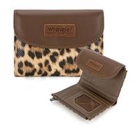 Montana West X Wrangler Small Wallets for Women Trifold RFID Blocking Wallet Large Capacity Clutch Wallets with Coin Purses, Leopard-print, Western