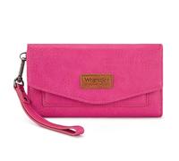 Montana West X Wrangler Wallets for Women Trifold Wristlet Wallets Large Card Cases & Money Organizers with Coin Purse and Wrist Strap, Trifold-Hot Pink, 7.2 x 4 x 1.2 inches