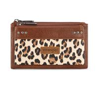 Montana West X Wrangler Wallets for Women Western Double Zipper Wallets Large Capacity Card Cases & Money Organizers, Brown, 7.2 x 4.5 x 1 inches, Casual