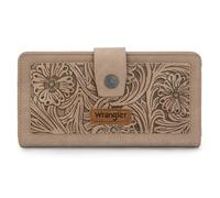 Montana West X Wrangler Wallets for Women Western Tooling Flower Wallet Large Capacity Bifold Phone Wallet with RFID Lining and ID Window, Khaki, Western