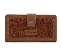 Montana West X Wrangler Wallets for Women Western Tooling Flower Wallet Large Capacity Bifold Phone Wallet with RFID Lining and ID Window, Brown, 9.3 inches, Western