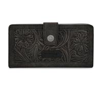 Montana West X Wrangler Wallets for Women Western Tooling Flower Wallet Large Capacity Bifold Phone Wallet with RFID Lining and ID Window, Black, Western