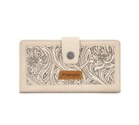 Montana West X Wrangler Wallets for Women Western Tooling Flower Wallet Large Capacity Bifold Phone Wallet with RFID Lining and ID Window, Beige, Western