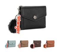 Montana West X Wrangler Womens Small Trifold Wallets for Women Ladies Female Cute Credit Card Holder with Zipper Coin Pocket, Black, S, Casual