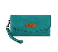 Montana West X Wrangler Womens Wallet Large Capacity Long Compact, Trifold-Turquoise, 7.2 x 4.2 x 1.3 inches, Casual