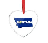 Montana1 State Map Flag Christmas Hanging Ornaments Crystal Glass Heart Pendant Gifts for Xmas Trees Home Offices