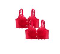 Montant 2 Pack Sports Bra for Little Women, Breathable, Plus Size, Lace Sexy Bra for Women, Lace Shapewear Bodysuit, Red, 7XL