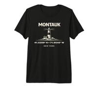 Montauk New York Lighthouse Coordinates Travel Design Premium T-Shirt