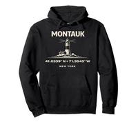 Montauk New York Lighthouse Coordinates Travel Design Pullover Hoodie