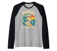Montauk Skateboarding East Coast Surfing Vintage Beach Life Raglan Baseball Tee