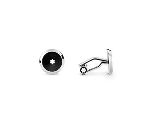 MONTBLANC Cuff Links, Round, Steel, Resin, Snowcap, Modern, Modern