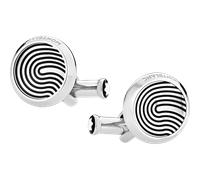 Montblanc Cufflinks Round Fingerprint Patterned Inlay D - Silver MNT-058