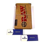 MontCherry Brand 2 Tips and RAW Brand Rectangular Metal Cigarette Tin Case/Stash Case - 1 Tin Combo Deal by Trendz
