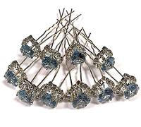 MontCherry Brand Big Heart Shape Crystal with Clear mounted Crystals around Diamante Wedding Bridal Prom Hair Pins 10 pins (Light Blue)