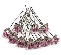 MontCherry Brand Big Heart Shape Crystal with Clear mounted Crystals around Diamante Wedding Bridal Prom Hair Pins 20 pins (Light Purple)