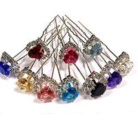MontCherry Brand Big Heart Shape Crystal with Clear mounted Crystals around Diamante Wedding Bridal Prom Hair Pins 20 pins (Mix)