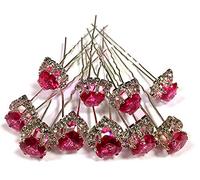 MontCherry Brand Big Heart Shape Crystal with Clear mounted Crystals around Diamante Wedding Bridal Prom Hair Pins 20 pins (Fuschia)