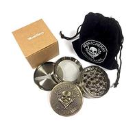 MontCherry Brand Embossed Metal Grinder/Crusher Skull Design Bronze Colour 4 Part 50mm in MontCherry Velvet Pouch by Trendz