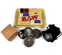MontCherry Brand Exclusive Tips | Metal Embossed Grinder | Metal Rolling Tray Combo Deals Various Designs by Trendz (Mini Tray + MontCherry Grinder & 2 Tips)