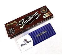 MontCherry Brand Exclusive Tips Pack and Smoking Brown Unbleached Chlorine Free Slow Burning Ultra Thin Regular Size Rolling Paper - 5 Booklets Combo Deal by Trendz