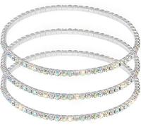 MontCherry Brand Golden/Silver/Crystal Diamante Stretchable Anklets Set of 3 pieces by Trendz (3 Pcs AB Silver One Line)