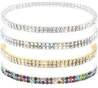 MontCherry Brand Golden/Silver/Multi/AB Crystal Diamante Stretchable Anklets Set of 4 pieces by Trendz (Double Line Anklet Set of 4)