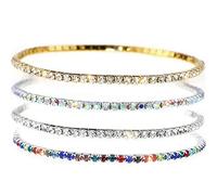 MontCherry Brand Golden/Silver/Multi/AB Crystal Diamante Stretchable Anklets Set of 4 pieces by Trendz (Single Line Anklet Set of 4)