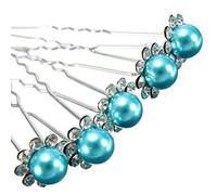 MontCherry Brand Pearl/Crystal Flower Diamante Wedding Bridal Prom Hair Pins by Trendz (Sea Green, 3 Pins)
