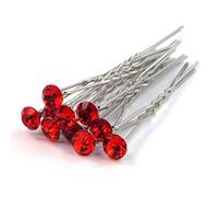MontCherry brand Stud Crystal Diamante Wedding Bridal Prom Hair Pins 10 Pins by Trendz (Red)