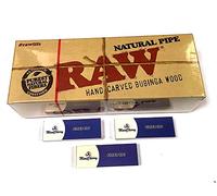 MontCherry Brand Tips and RAW Brand Uncoated Wooden Natural Smoking Pipe with Pouch Combo by Trendz