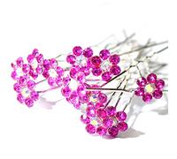 MontCherry Fuschia Pink Crystal Flower Diamante Wedding Bridal Prom Hair Pins 3 Pins by Trendz
