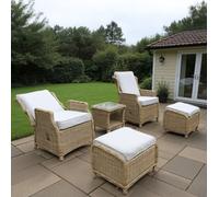Monte Carlo 5-Piece Beige Rattan Reclining Bistro Set with Chairs, Ottomans & Table - Garden Set Shatchi Brown One Size