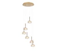 Monte Carlo 6 Light Cluster Ceiling Pendant - French Gold and Crystal
