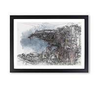 Monte Carlo Skyline in Monaco in Abstract Framed Print | A2 Black Framed Wall Art | Ready to Hang | Abstract Cityscape Picture | Living Room Bedroom Lounge Office