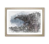 Monte Carlo Skyline in Monaco in Abstract Framed Print | A2 Oak Framed Wall Art | Ready to Hang | Abstract Cityscape Picture | Living Room Bedroom Lounge Office