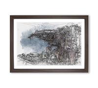 Monte Carlo Skyline in Monaco in Abstract Framed Print | A2 Walnut Framed Wall Art | Ready to Hang | Abstract Cityscape Picture | Living Room Bedroom Lounge Office