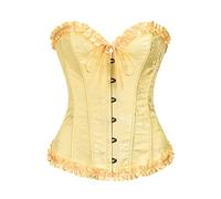 Montecarduo Womens Bustier Corset - French Vintage Yellow Corset Tops To Wear Out Jacquard Ruffled Trim Boned Sexycorsets Bustier Crop Top Tank Lace Up Women,Style A,Xs