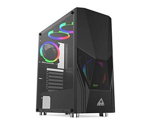 Montech Fighter 500 Black ATX Mid-Tower Computer Gaming Case/Pre-Installed Four Rainbow LED Fans, High-Airflow, Mesh 3D Front Panel, Tempered Glass, Magnetic Dust Filter/ATX,Micro ATX,Mini-ITX