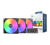Montech GF120 ARGB PWM 120mm Black Case Fan - 3 Pack w/ Fan Hub