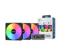 MONTECH GF120 V2 ARGB 120mm Case Fan - Sleek & Minimalist Design, High Airflow, Hydraulic Bearing, Quiet Performance, Vibrant ARGB Lighting, 3 in 1 Pack with 6X6 Fan Hub,Black